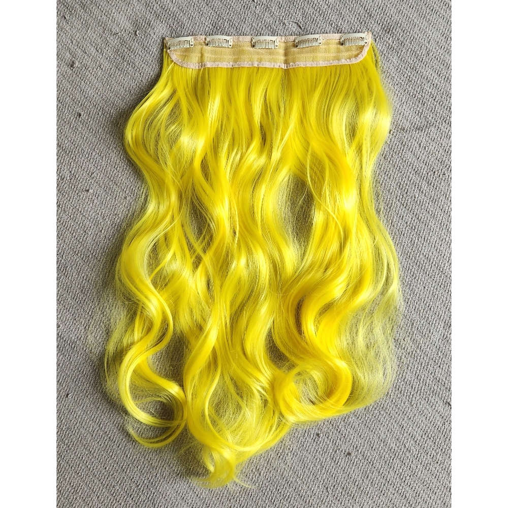 Clip in Yellow Extensions Synthetic curly wavy Hair 24" - Picture 2 of 2